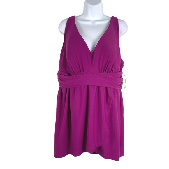 Catherines One Piece Swimsuit Dress Magenta Solid NWT Women's Size 18W - Picture 1 of 9